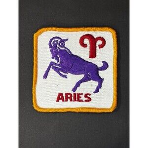 Vintage 1970s Aries Zodiac Patch Purple Ram Horoscope Astrology Sew On Retro 70s